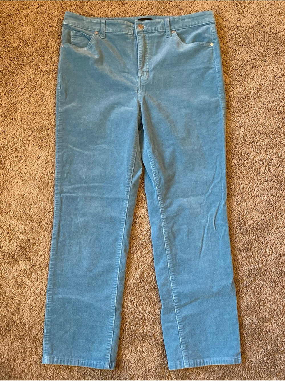 Talbots Womens 10P Corduroy Straight Leg Pant Blue Cotton Stretch Petite Classic